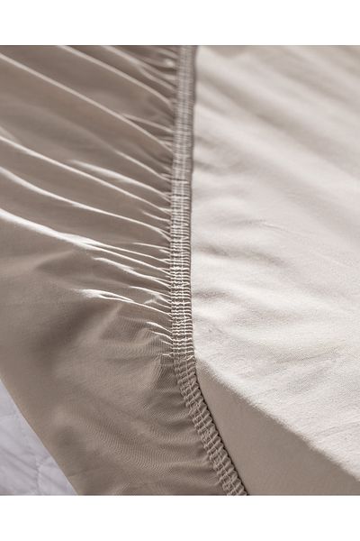 Madame Coco Manon King Size Plus - 100% Cotton Ranforce Elastic Sheet, Dark Beige