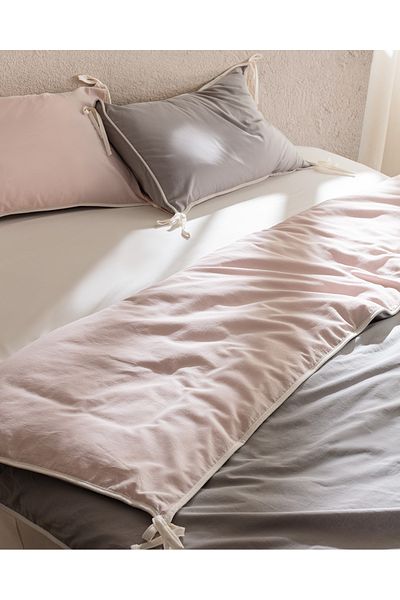 Madame Coco Aimon King Size - 100% Cotton Washed Tied Duvet Cover Set Gray/Powder