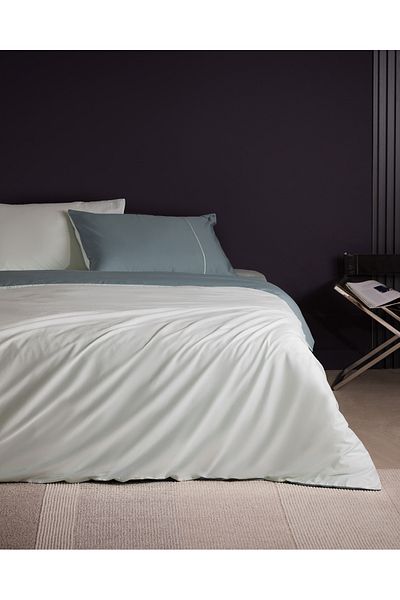 Madame Coco Danton Green/Mint Satin Duvet Cover Set - Double, 100% Cotton, Piping, Plain Paint