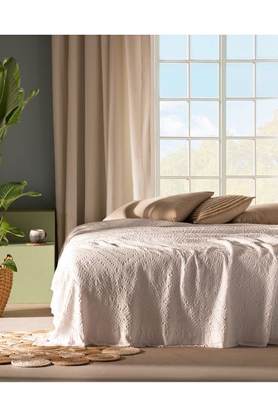 Madame Coco Eleta White Single 100% Cotton Bedspread