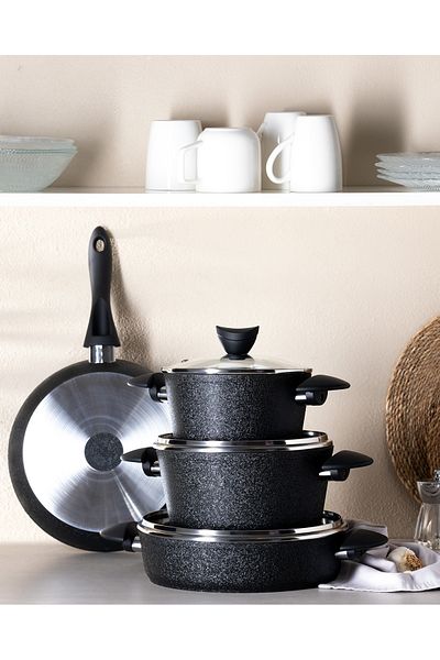 Madame Coco Titanium 7 Piece Cookware Set - Black