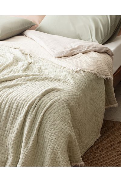 Madame Coco Grania Khaki Cotton Double Bedspread