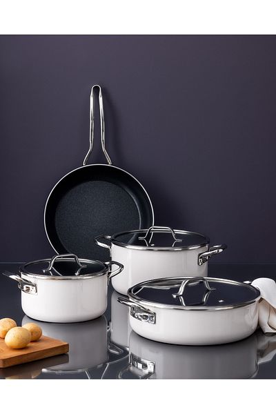 Madame Coco 7 Piece White Titanium Enamel Pot Set
