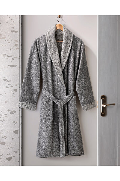 Madame Coco Unisex Anthracite Bathrobe - 100% Cotton, Brest Yarn-dyed Shawl