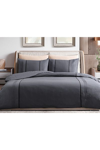 Madame Coco Mousse Single Ribbed Duvet Cover Set - Dark Gray