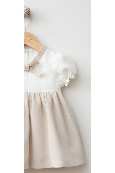 Mymio Girl's Watermelon Sleeve Flared Linen Dress - Lined Watermelon Sleeve Flared Linen Dress
