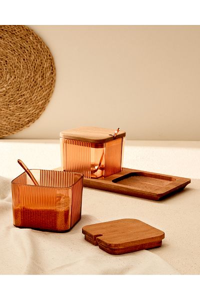 Madame Coco Amber 2-Piece Spice Rack Set with Wooden Lid