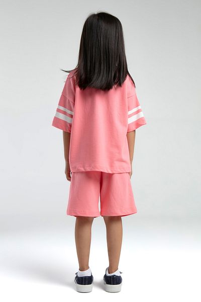 U.S. Polo Assn. Uspa Licensed 4-14 Years Old 100% Cotton Fabric Digital Printing Crew Neck Girls Bottom-Top Shorts Set