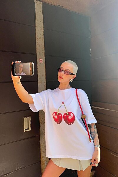 Trendiz Unisex Cherry Tshirt Λευκό