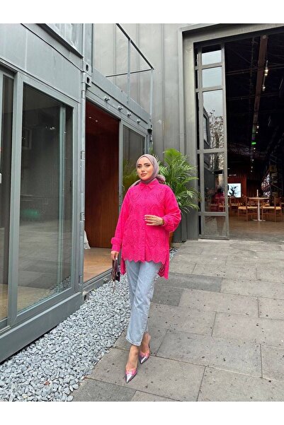 Afra Lıne HENZA Pearl Embroidery Scallop Shirt Tunic