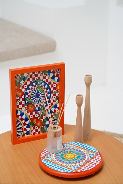 DEKORMED TASARIM TURUNCU ETHNİC DESEN PANO-AYAKLI SUNUMLUK SET