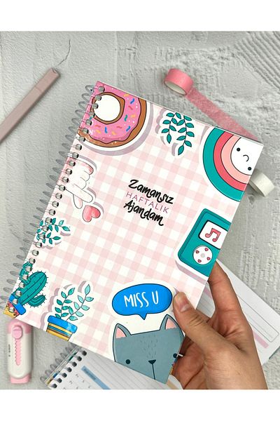 ZeCo Collection Timeless Weekly Planner with Stickers Spiral Hard Cover Agenda Cactus Pattern