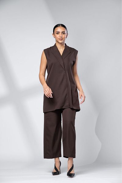 outline Brown Formal Two Piece Set
