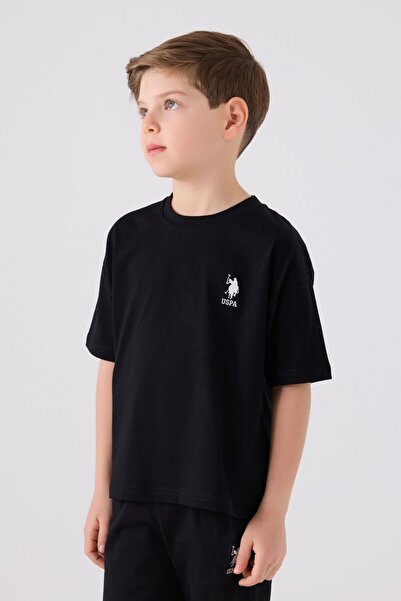 U.S. Polo Assn. بدلة برمودا سوداء للأولاد