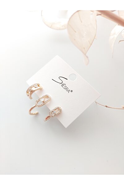 shesra Pera 3'lü Çelik Küpe K-0021