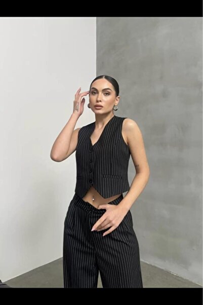 BNK Shop Ριγέ αμάνικο γιλέκο παντελόνι palazzo Σετ δύο τεμαχίων