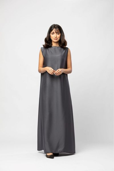 outline Grey Abaya Dress with Blackberry Fabric