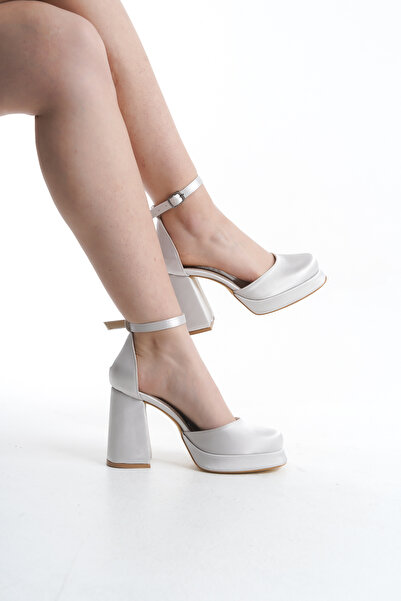 MARSEDO Women's Blunt Toe Platform Scarf Evening Dress Stilette Shoes Nara Silver