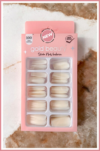 Gold Beauty Takma Tırnak Kırık Beyaz (Naturel) Balerin Özel Kutulu %100 Recyc...