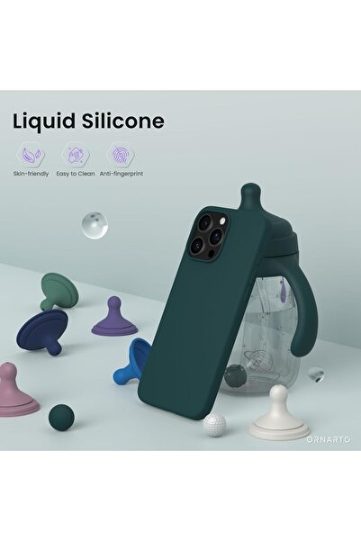 Merwish iPhone 16 Pro Max Compatible Logoed Velvet Soft Silicone Camera Protected Case Cover Khaki