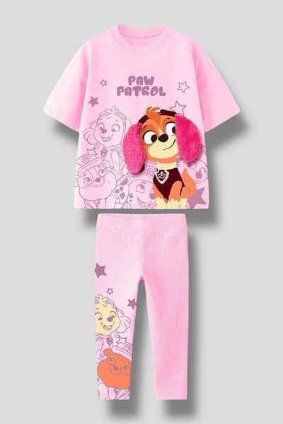 Magu Girls Paw Patrol Character Printed 2-Piece Set - T-Shirt with Ear Detail and Patterned Leggings