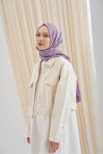ARMANDA Drop Pattern Cotton Shawl - Lilac