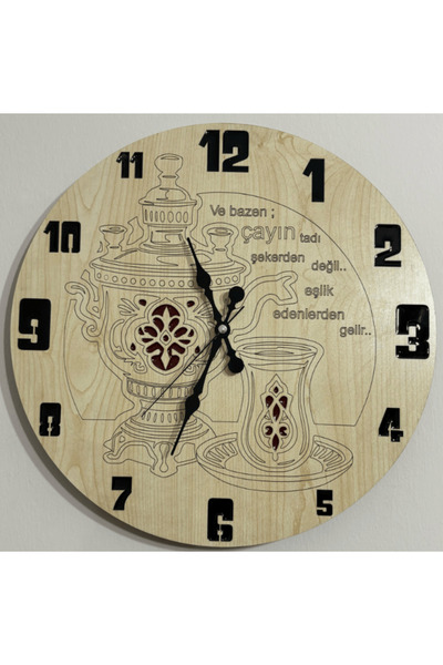 Pelince ساعة حائط بنمط خشبي - طعم الشاي - مطلية براتنج الإيبوكسي - 40 سم