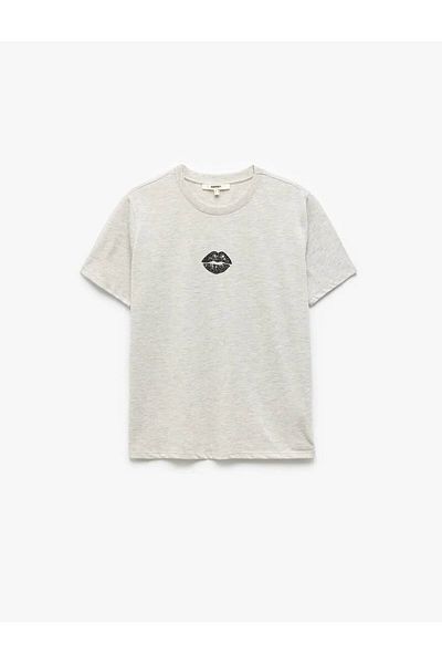 Koton Crew Neck Short Sleeve Printed Gray Women's T-Shirt 5Sak50141Ek