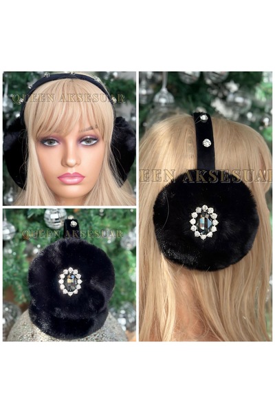 QUEEN AKSESUAR Cască pliabilă de lux, cu pene de pluș, cu broșă metalică, pen...