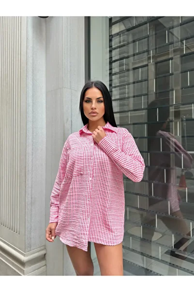 Buklemoda Single Pocket Pink Striped Seersucker Shirt