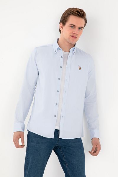 U.S. Polo Assn. Мъжка светлосиня риза с дълъг ръкав, базова, 50297897-VR003