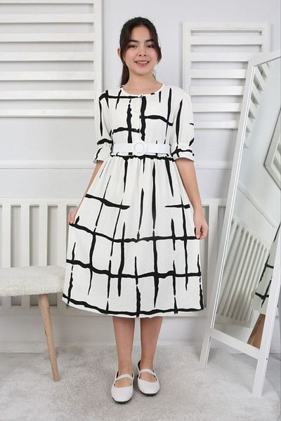 ABİYEKİDS Festive Girls' Dress - Button, Belt and Wrap Fabric Aby194