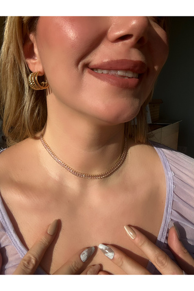 ACCESSORYBYTARZ Renkli Taşlı Suyolu Kolye Pembe