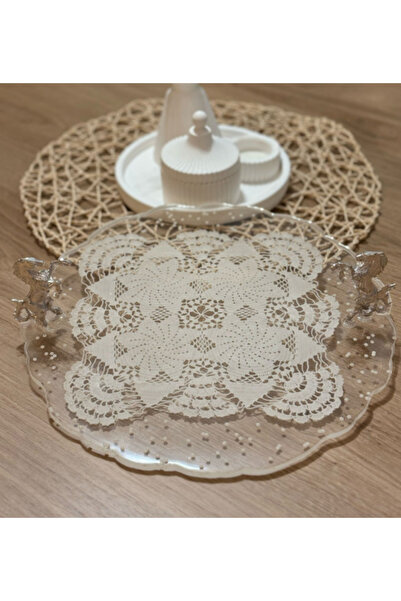 Pelince Epoksi Reçine Nişan Tepsisi - Dantel ve İncili - Şahlanan At- Çapı: 3...