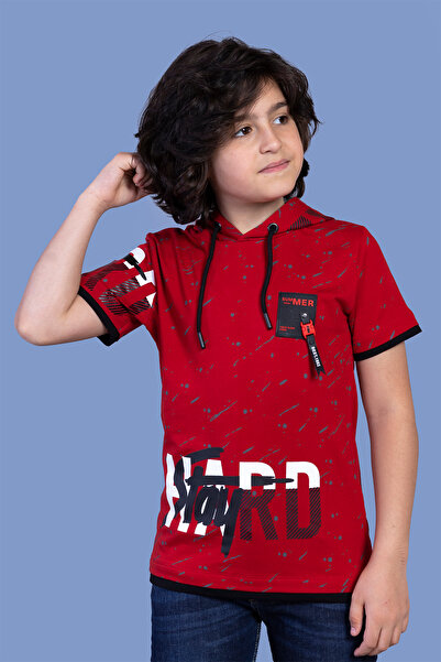 Toontoy Boy's Hooded T-Shirt with Mesh Detail and Crest