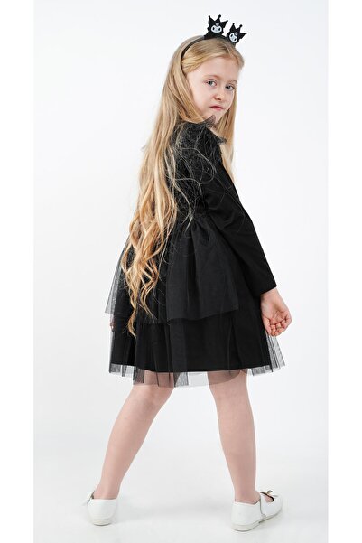 Buse&Eylül Bebe Kuromi Black Tulle Detailed Girl's Dress