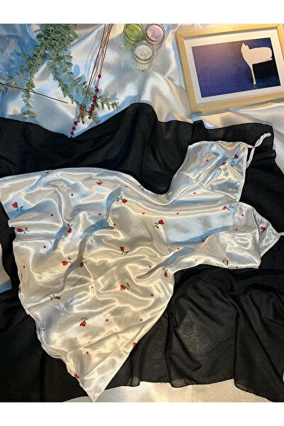 beyzdress Beyaz Askılı Saten Gecelik
