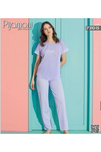 Pijamoni SET DE Pijamale POLIVISCOS ALBASTRU CU MÂNECĂ SCURTĂ GÂTUL ZERO