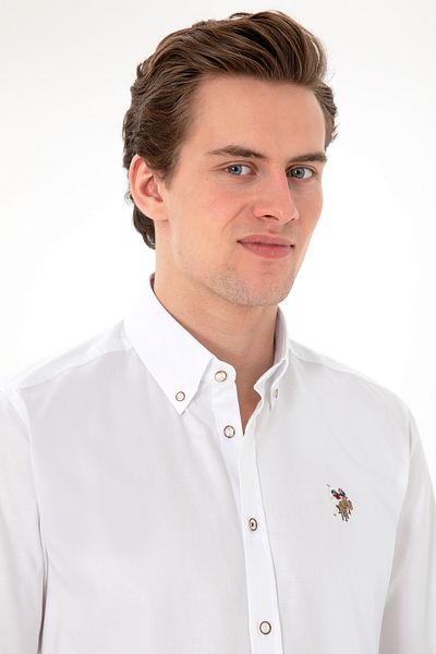 U.S. Polo Assn. Ανδρικό λευκό μακρυμάνικο πουκάμισο Basic 50297897-VR013