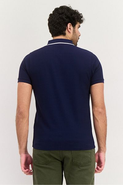 Threadbare Men Regular Fit Textured Short Sleeves Polo Shirt, Dark Navy