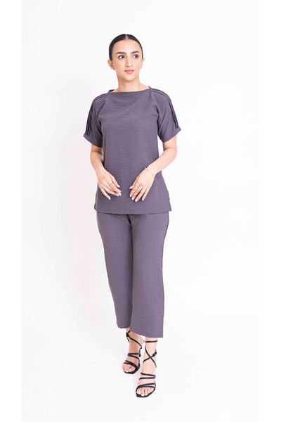 outline Grey 2 Piece Set Under Abaya