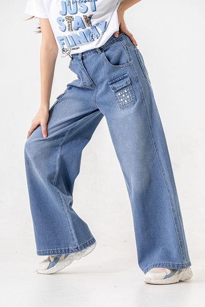 GİYİCEM TEKSTİL Girl's Pocket Stone Denim Trousers 2201