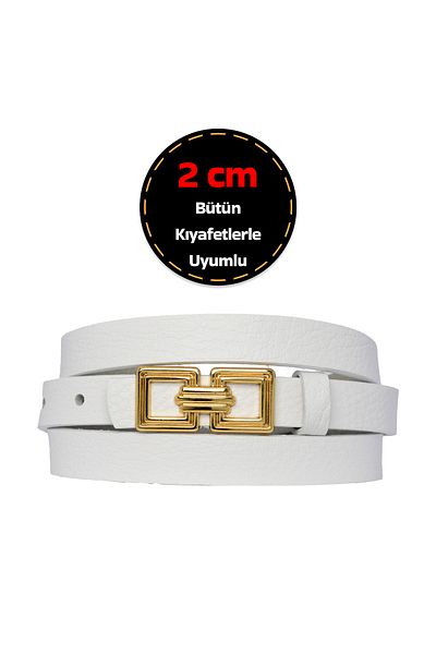 GoDeri 100% piele naturală, rochie albă și curea pentru pantaloni pentru femei cu cataramă de culoare aurie