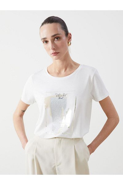 LC Waikiki Γυναικείο μπλουζάκι με στάμπα LCWAIKIKI Classic Crew Neck