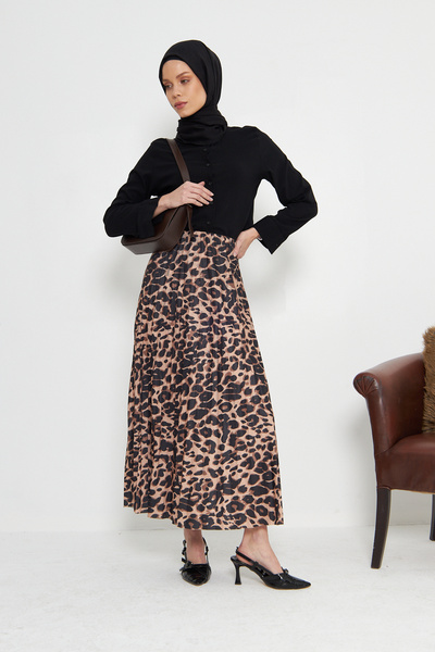RTBUTİK Leopard Pattern Pleated Hijab Skirt, Hijab Skirt, Stylish Skirt, Special Occasion Skirt