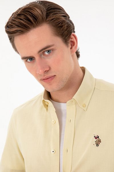 U.S. Polo Assn. Ανδρικό ανοιχτό χακί μακρυμάνικο πουκάμισο Basic 50298000 -VR183