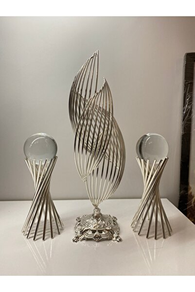 asellus 3 Lü Set : Gümüş Renk Metal Tasarımlı 2 Burgulu Ve 1 Helezon Dekorasy...