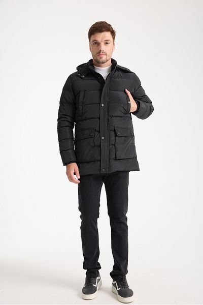 DYNAMO Men's Black Removable Hooded Puffer Jacket 3076