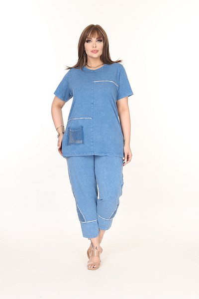 özle fashion Set de top și fund de mărime mare cu buzunare și detaliu de imprimare