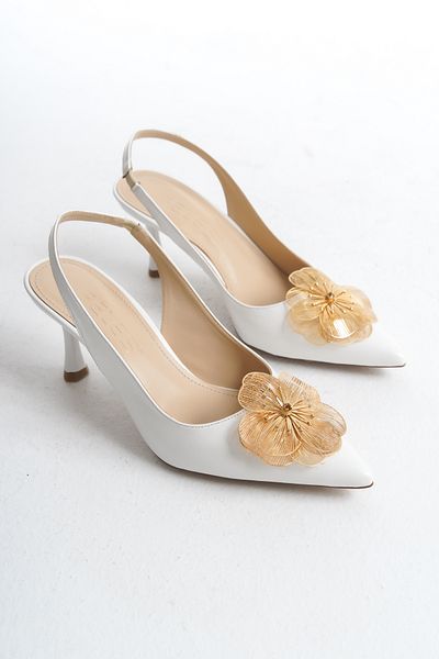 MARSEDO Women's Stiletto Shoes - Barbra Heels with Gold Metal Accessories